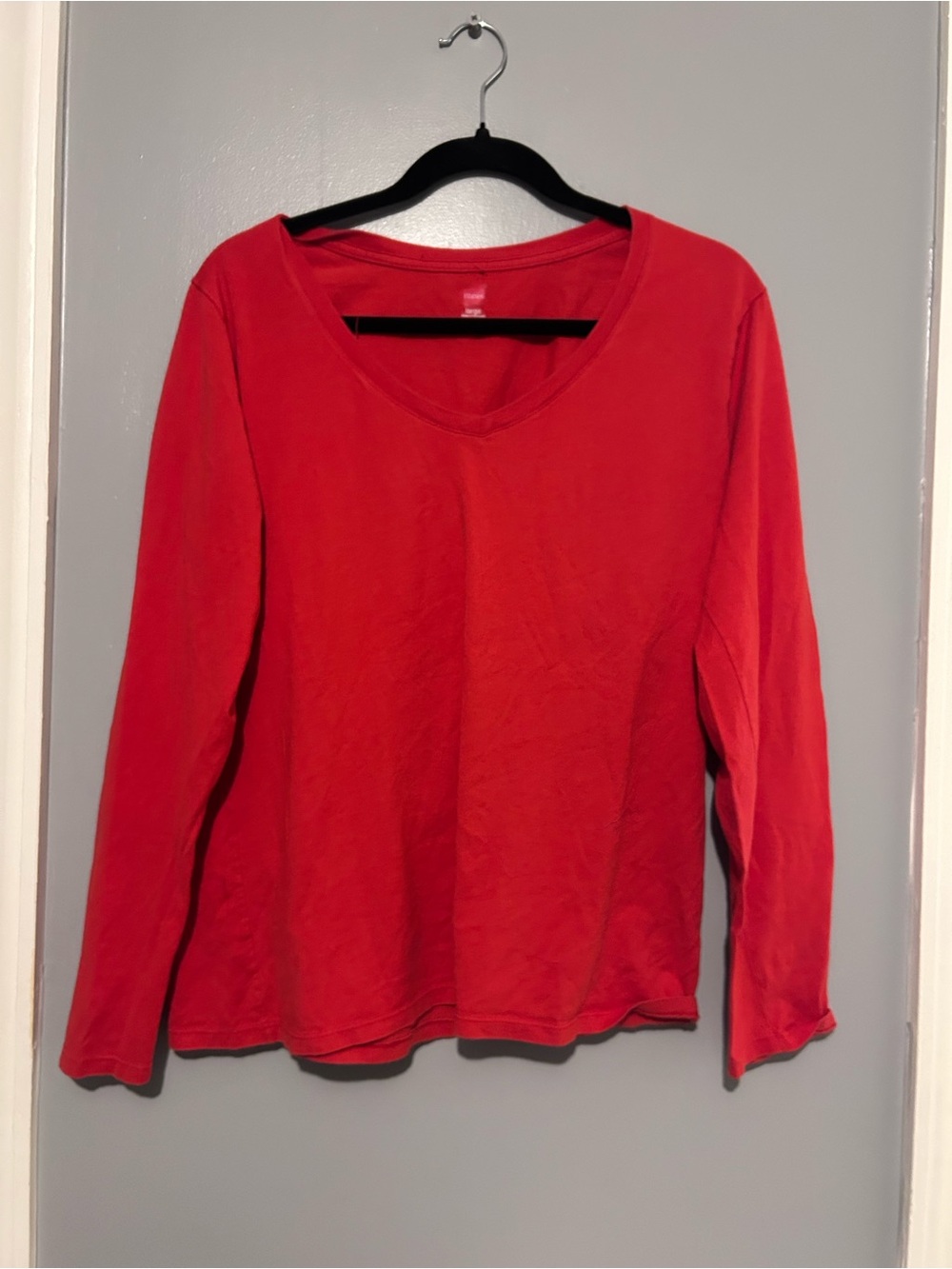 Hanes Red V-Neck Long Sleeve Tee